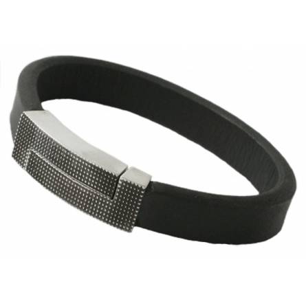 Bracelete masculino couro Pixels  preto