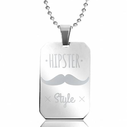 Colier oțel Hipster Moustache dreptunghi