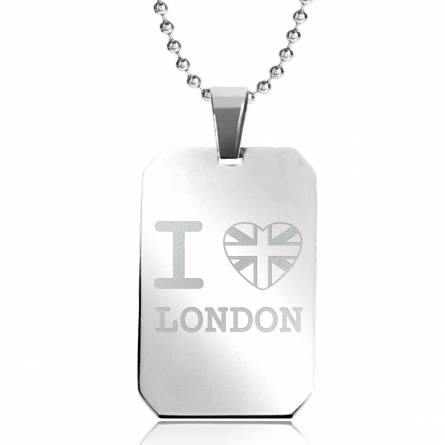 Colier oțel I love London dreptunghi zale bile