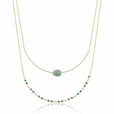 Collier femme plaqué or Siang vert