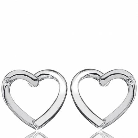 Heart  Silver Diamond Earring