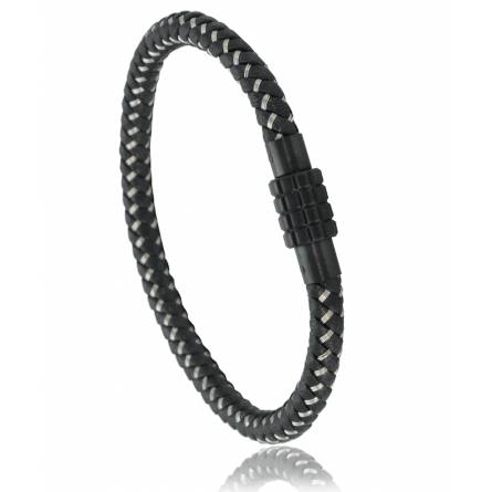 Leather Bracelet with Twisted Steel
