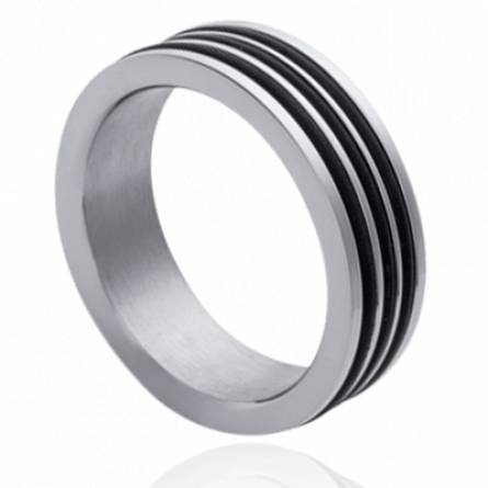 Man stainless steel Caoutchouc 1 black ring