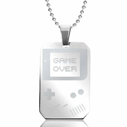 Man stainless steel Game Over rectangles beaded necklace