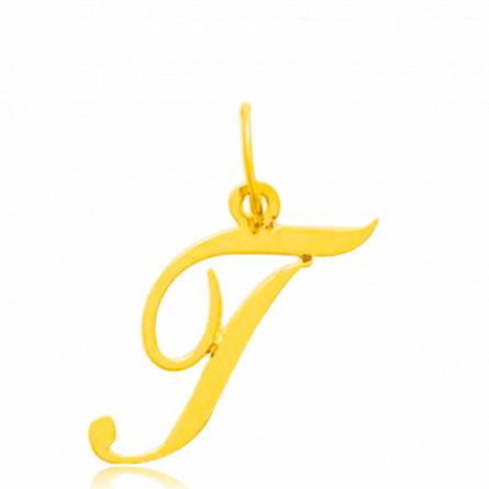 Pendentif or jaune lettre T traditionnel