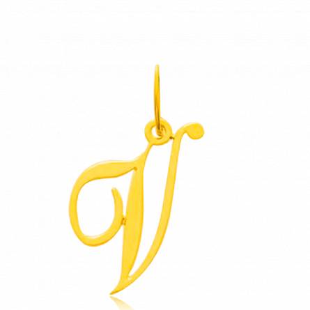 Pendentif or jaune lettre V traditionnel 