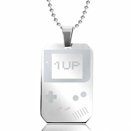 Stainless steel Game Boy 1 Up rectangles beaded necklace