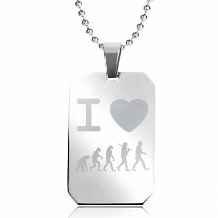 Stainless steel I Love Evolution rectangles beaded necklace