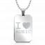 Stainless steel I love Music rectangles beaded necklace mini
