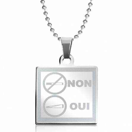 Stainless steel Non Clope Oui Petard square necklace