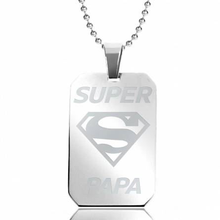 Stainless steel Super Papa rectangles beaded necklace