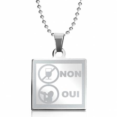 Stainless steel  Verre Non Bouteille Oui square necklace