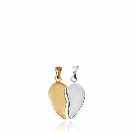 Woman gold plated  Fendu Lisse bi-color hearts pendant