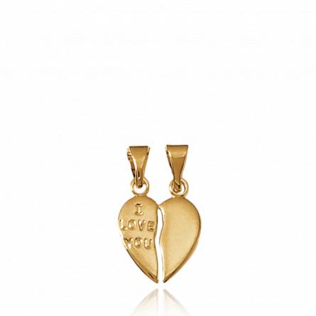 Woman gold plated I love you 2 hearts pendant