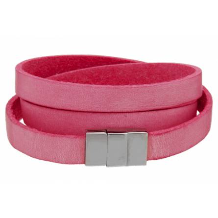 Woman leather Plat triple pink bracelet