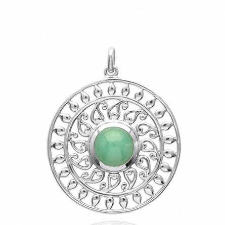 Woman silver Bergljot circular green pendant