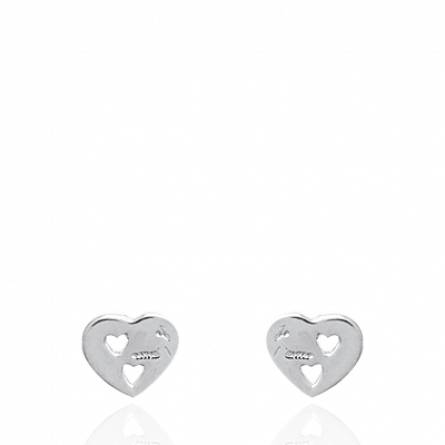 Woman silver Impressions hearts earring