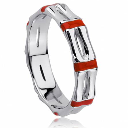 Woman silver Ligne Bamboo red ring