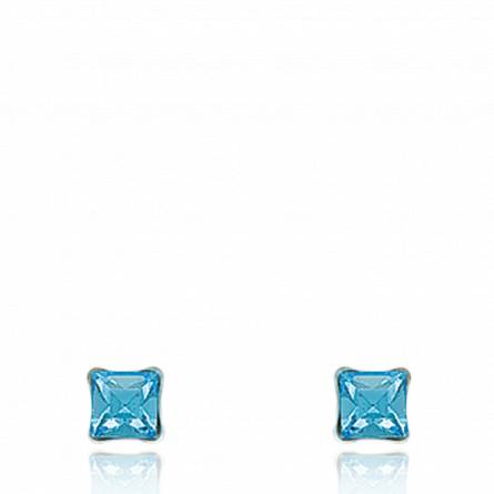 Woman silver  lune 5 square blue earring