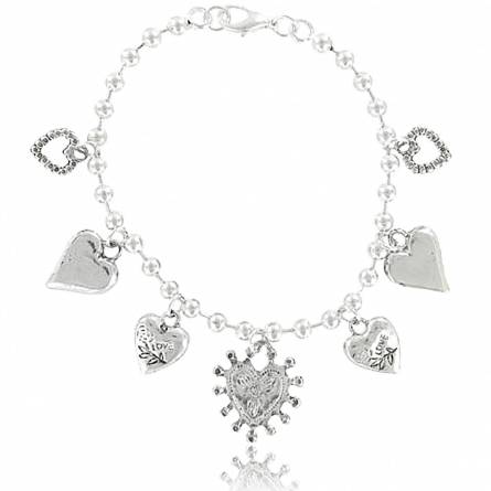 Woman silver metal Love hearts grey bracelet